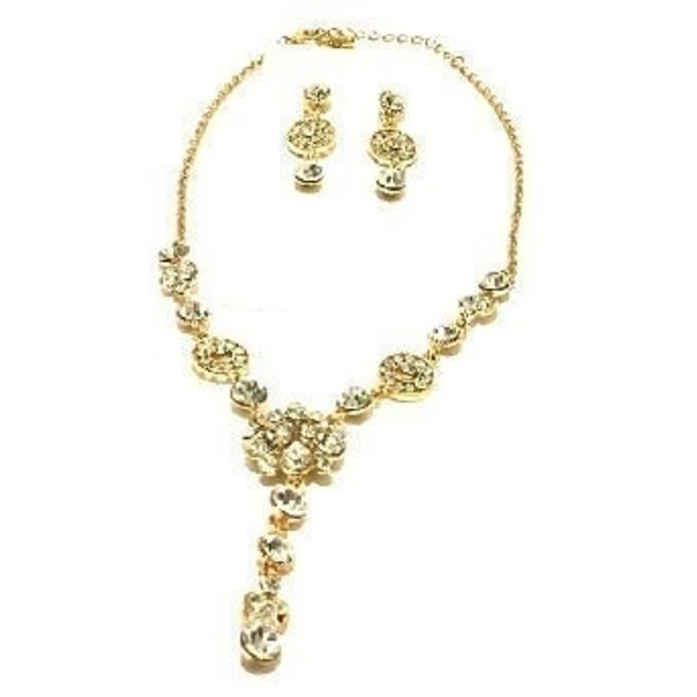 Gold Plated Multi Crystal  Y Necklace Earring Set